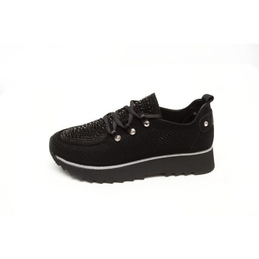 Via Roma 021-214-black Női fekete köves perforált cipő