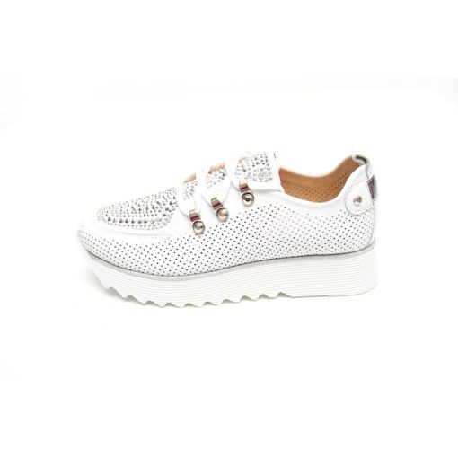 Via Roma 021-214-fehér Női fehér köves perforált cipő