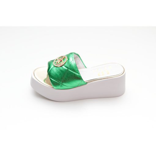 Lux by Dessi 208 Női zöld metál vastagtalpú papucs